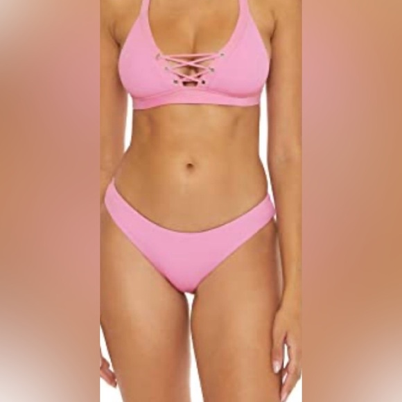 BECCA Other - NWT Becca Ribbed Modern Edge Corset Set Hipster Bikini Large NWT Rtl $146 rosy